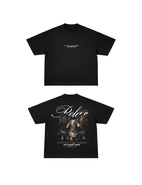 Camiseta Dachshund Relax Black - Front and Back